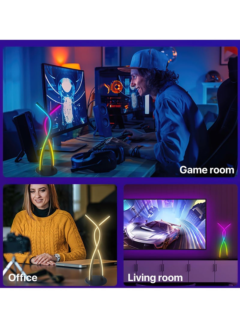 LED Table Lamp, Dimmable RGB Night Light with Bluetooth Speaker, Dynamic Lighting Bedside Desk, Remote Music Sync Smart Bluetooth APP Control, Night Light 5V USB, Unique Desk Lamp for Gameroom