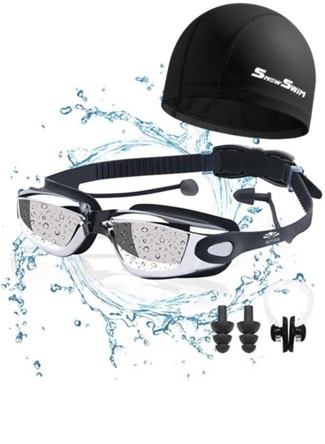 Generic Professional Waterproof Swimming Goggles Mirrored Lens With ultra wide and clear view comes with plastic case Nose Clip Earplugs cap All in one set anti fog swimming goggles - Image 1