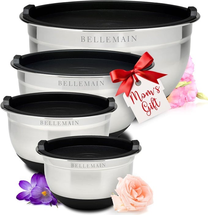 STAINLESS STEEL MIXING BOWLS WITH LIDS SET LARGE DURABLE AIRTIGHT KITCHEN BOWLS FOR FOOD PREP BAKING SALAD AND STORAGE 4 PIECE SET
