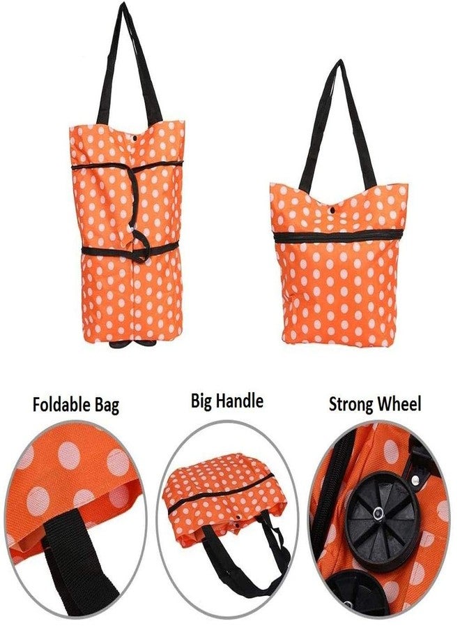 Bluwings Polyester Travel Luggage Bag Shopping Trolley Handbag for Grocery Vegetable and Clothing with Folding Wheel (Orange) - Image 2