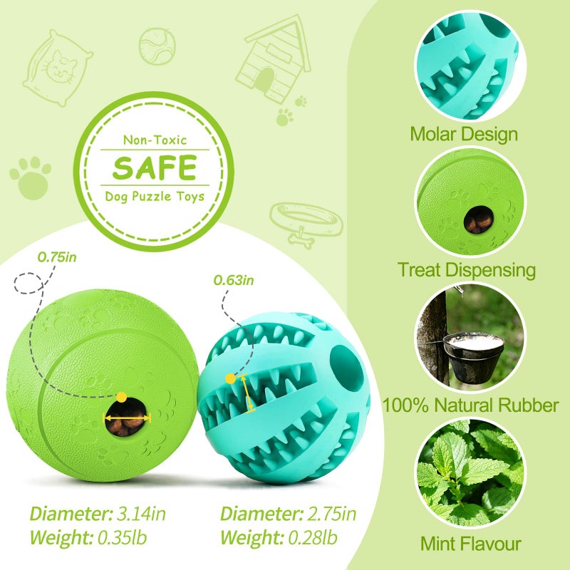 HIPPIH Dog Puzzle Toy 2 Pack, Interactive Dog Toys for Treat Dispensing, Durable Puppy Toys for Teething, Dog Treat Ball for Teeth/Slow Feeder/IQ Training/Playing, Blue-2.75‘’, Green-3.14‘’ - Image 2