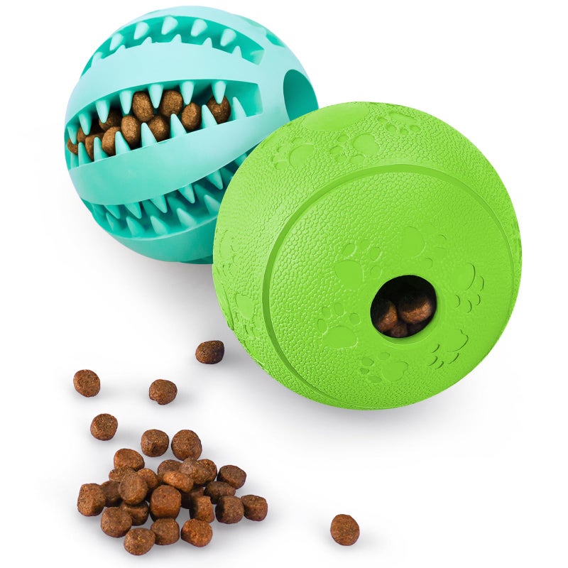HIPPIH Dog Puzzle Toy 2 Pack, Interactive Dog Toys for Treat Dispensing, Durable Puppy Toys for Teething, Dog Treat Ball for Teeth/Slow Feeder/IQ Training/Playing, Blue-2.75‘’, Green-3.14‘’ - Image 1