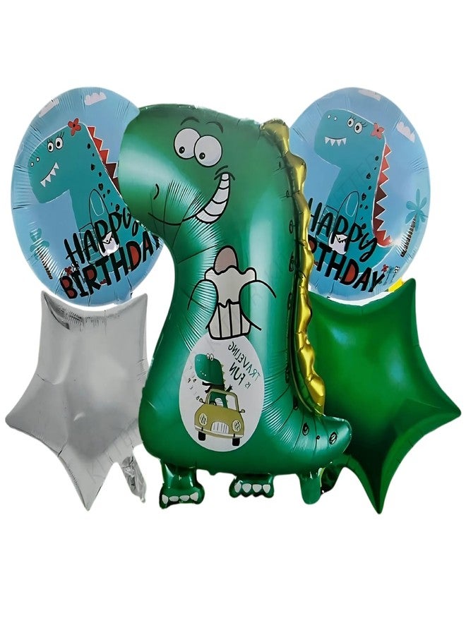 مجموعة بالونات كيتر (عبوة من 5 بالونات) بتصميم ملك الديناصورات، مجموعة بالونات عيد ميلاد سعيد، بالونات عيد ميلاد الديناصورات، مجموعة زينة بتصميم الديناصورات (فويل) | مجموعة بالونات ديناصورات من 5 قطع لحفلات أعياد ميلاد الأطفال، متعددة الألوان - Image 1