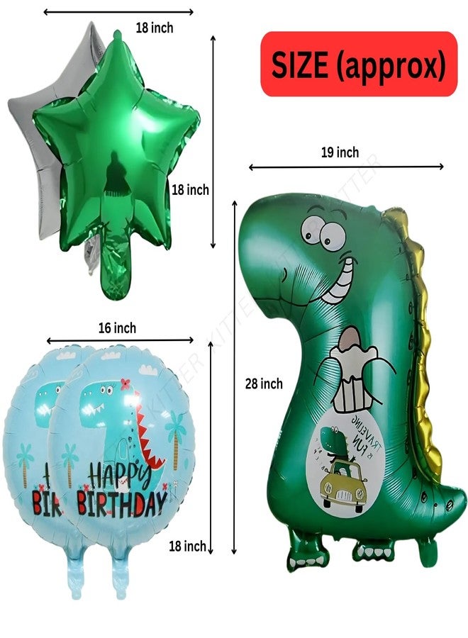 مجموعة بالونات كيتر (عبوة من 5 بالونات) بتصميم ملك الديناصورات، مجموعة بالونات عيد ميلاد سعيد، بالونات عيد ميلاد الديناصورات، مجموعة زينة بتصميم الديناصورات (فويل) | مجموعة بالونات ديناصورات من 5 قطع لحفلات أعياد ميلاد الأطفال، متعددة الألوان - Image 2