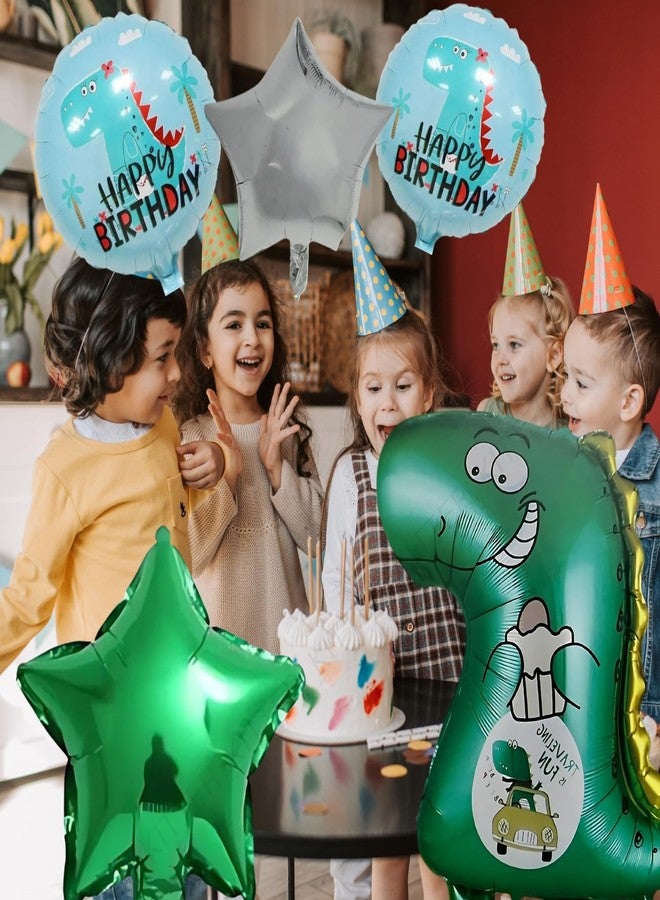 مجموعة بالونات كيتر (عبوة من 5 بالونات) بتصميم ملك الديناصورات، مجموعة بالونات عيد ميلاد سعيد، بالونات عيد ميلاد الديناصورات، مجموعة زينة بتصميم الديناصورات (فويل) | مجموعة بالونات ديناصورات من 5 قطع لحفلات أعياد ميلاد الأطفال، متعددة الألوان - Image 5