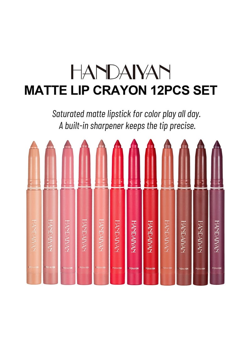 Handaiyan - Lip Liner Pencil Set 12 Pcs Liners Pencils Neutral Matte Nude Non-Stick Cup Waterproof Smooth Stain Clear Talk Cork Color Softspoken Slim Whirl Rotating &Cutting Professional Makeup - Image 1