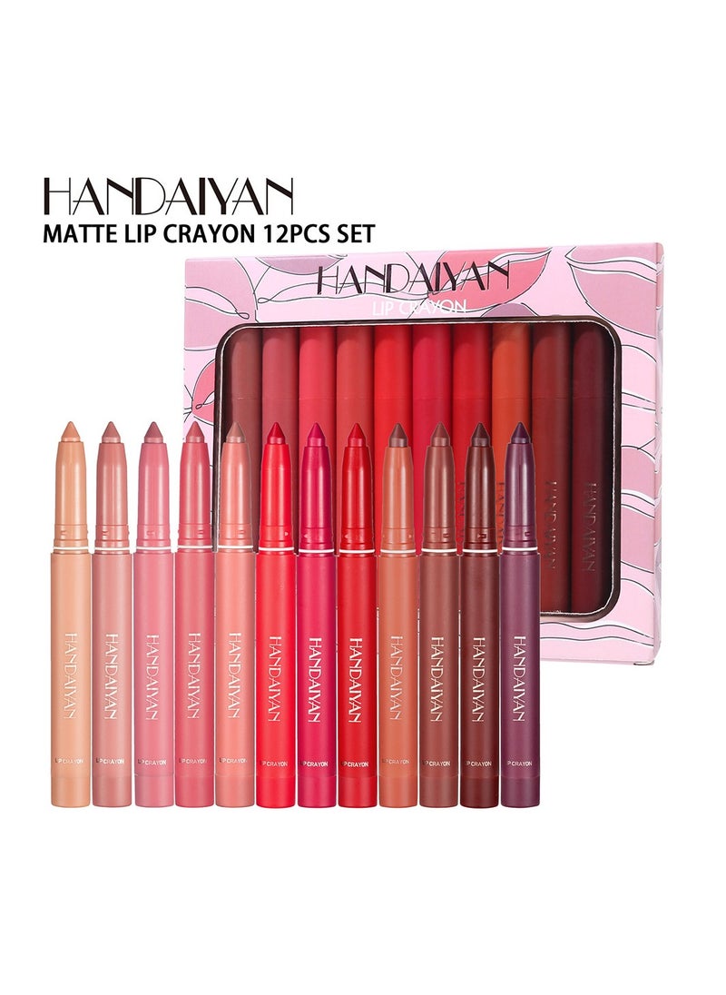 Handaiyan - Lip Liner Pencil Set 12 Pcs Liners Pencils Neutral Matte Nude Non-Stick Cup Waterproof Smooth Stain Clear Talk Cork Color Softspoken Slim Whirl Rotating &Cutting Professional Makeup - Image 1