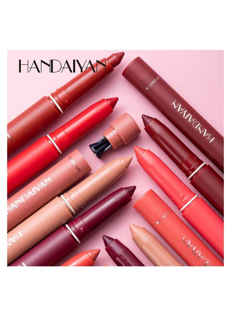 Handaiyan - Lip Liner Pencil Set 12 Pcs Liners Pencils Neutral Matte Nude Non-Stick Cup Waterproof Smooth Stain Clear Talk Cork Color Softspoken Slim Whirl Rotating &Cutting Professional Makeup - Image 1