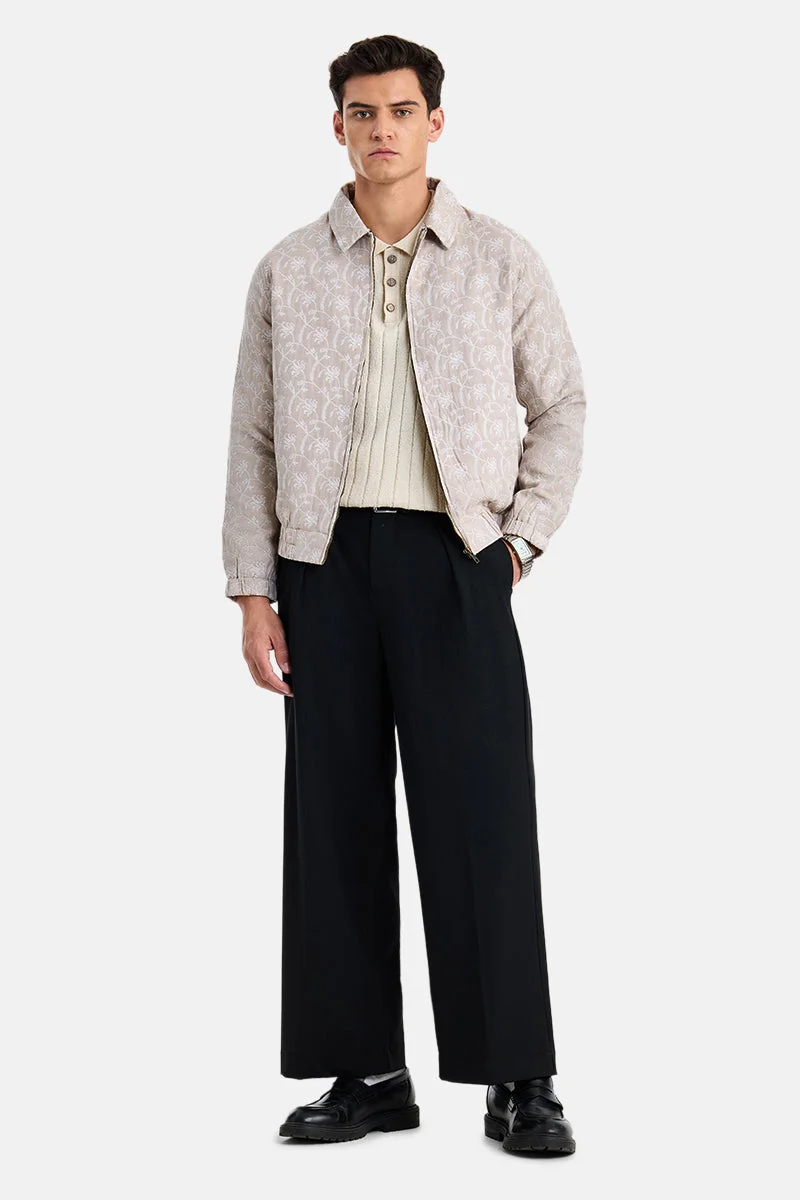 سنيتش Beige Embroidered Long Sleeve Regular Fit Jacket