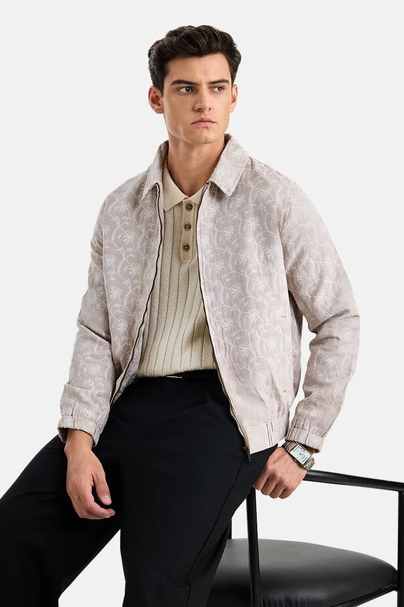 سنيتش Beige Embroidered Long Sleeve Regular Fit Jacket