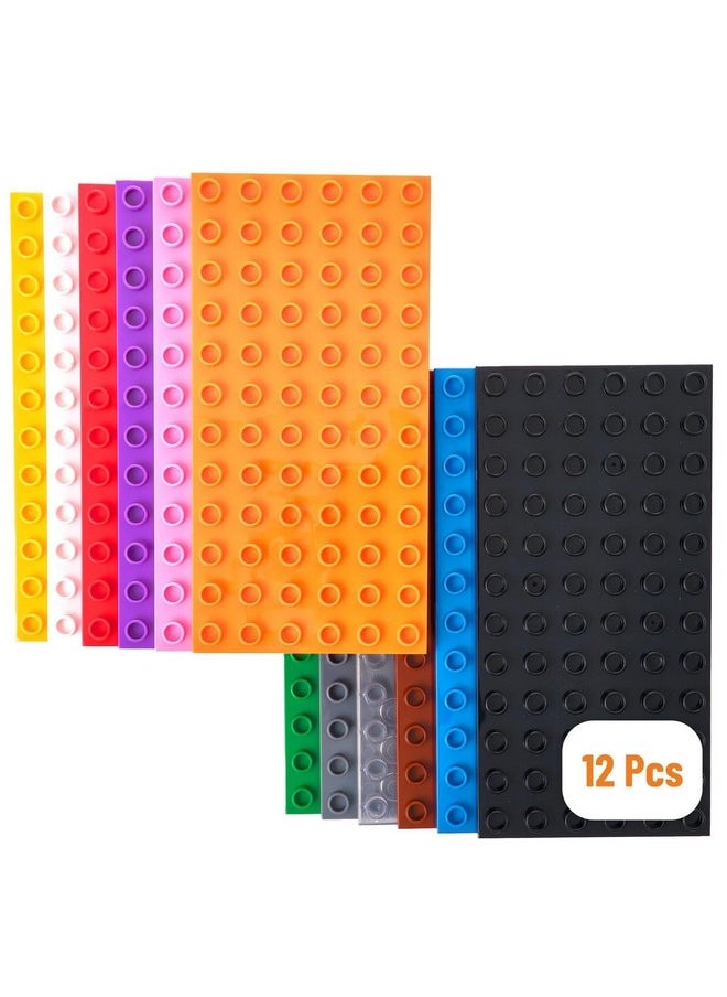 Strictly Briks Strictly Briks Compatible with Lego Duplo 12 Pack Large Building Blocks Baseplates, Big Bricks Stackable Plates 7.5 x 3.75 in for Toddlers Kids, Rainbow Colors  - Image 1