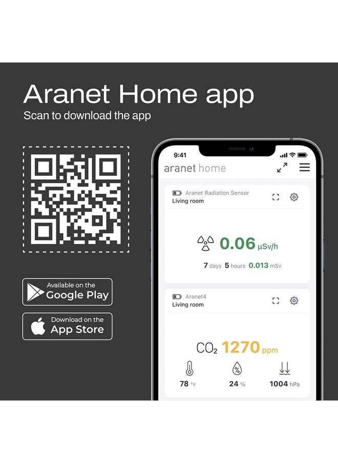 SAF Aranet4 Home: Wireless Indoor Air Quality Monitor for Office or School (CO2, Temperature, Humidity and More) Portable, Battery Powered, E-Ink Screen, App for Configuration & Data History  - Image 5