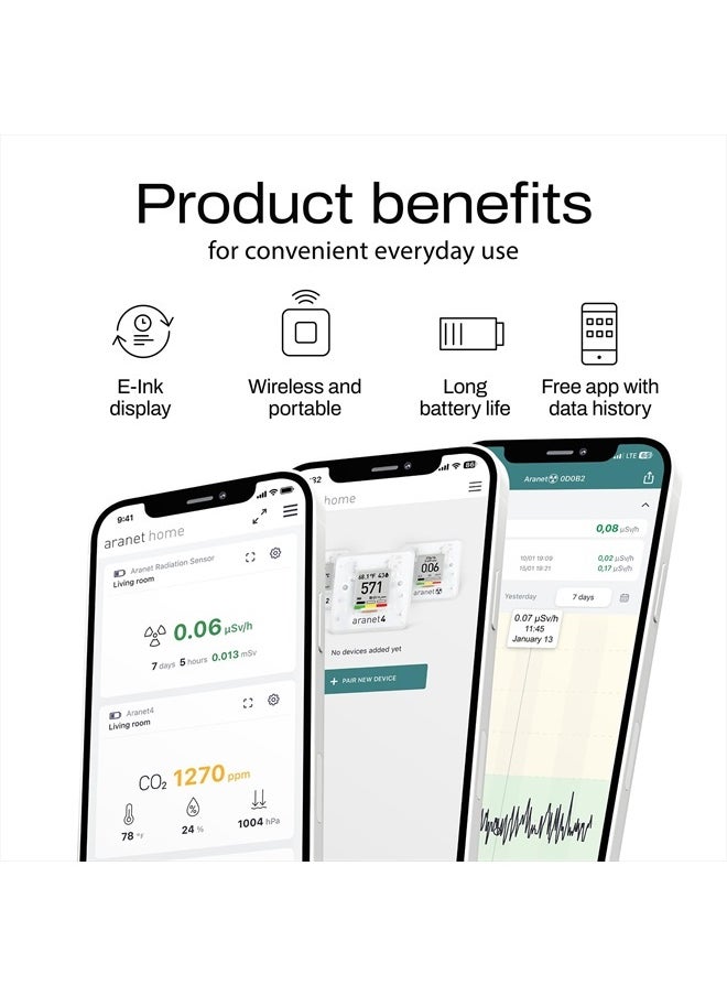 SAF Aranet4 Home: Wireless Indoor Air Quality Monitor for Office or School (CO2, Temperature, Humidity and More) Portable, Battery Powered, E-Ink Screen, App for Configuration & Data History  - Image 4