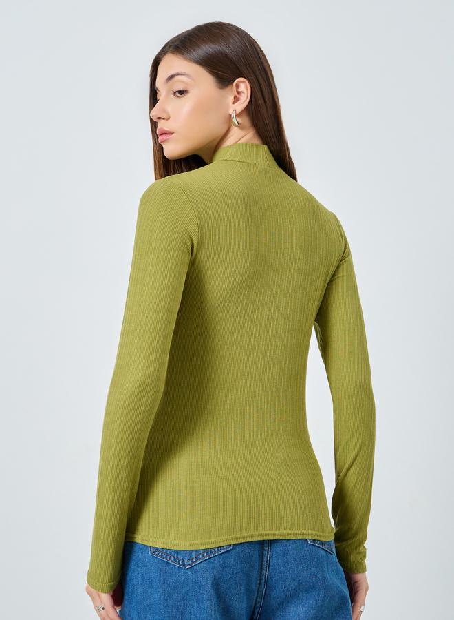 Styli Green Ribbed Knit High Neck Top - Image 5