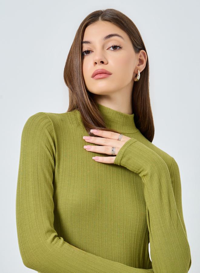 Styli Green Ribbed Knit High Neck Top - Image 4