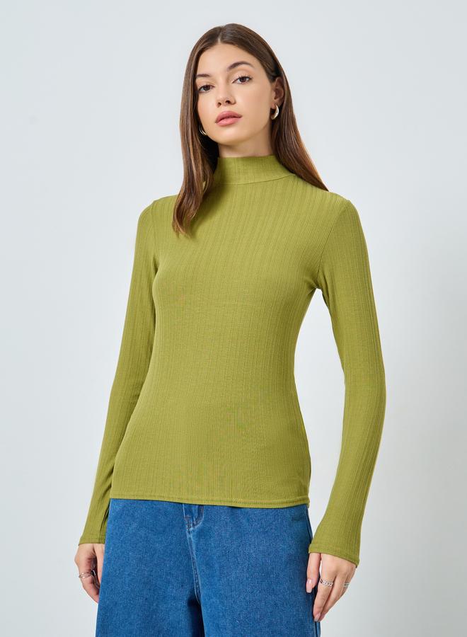 Styli Green Ribbed Knit High Neck Top - Image 3