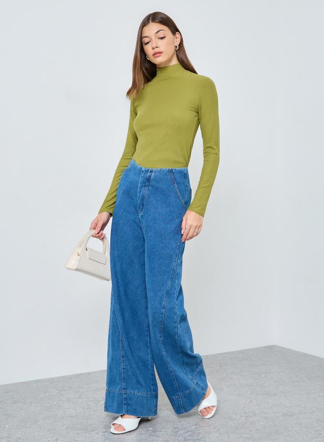 Styli Green Ribbed Knit High Neck Top - Image 2