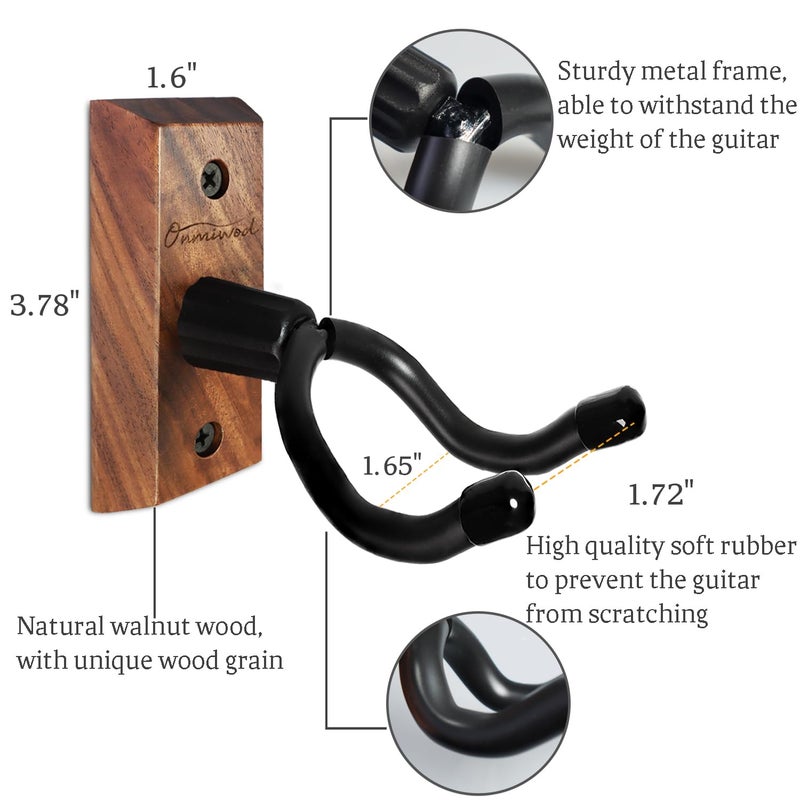 Onmiwod Ukulele Wall Mount Hanger 2 Pack, Black Walnut Wood U-Shaped Ukulele Holder Hanger, Ukulele Wall Mount Hook for Ukulele Banjo Mandolin Concert Pineapple Soprano Tenor and Baritone - Image 5