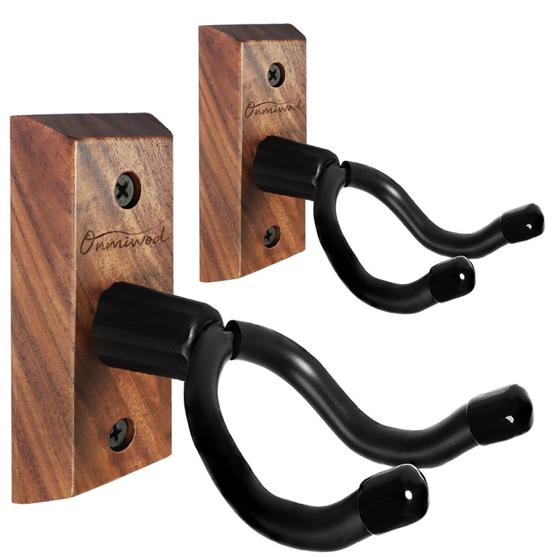 Onmiwod Ukulele Wall Mount Hanger 2 Pack, Black Walnut Wood U-Shaped Ukulele Holder Hanger, Ukulele Wall Mount Hook for Ukulele Banjo Mandolin Concert Pineapple Soprano Tenor and Baritone - Image 1