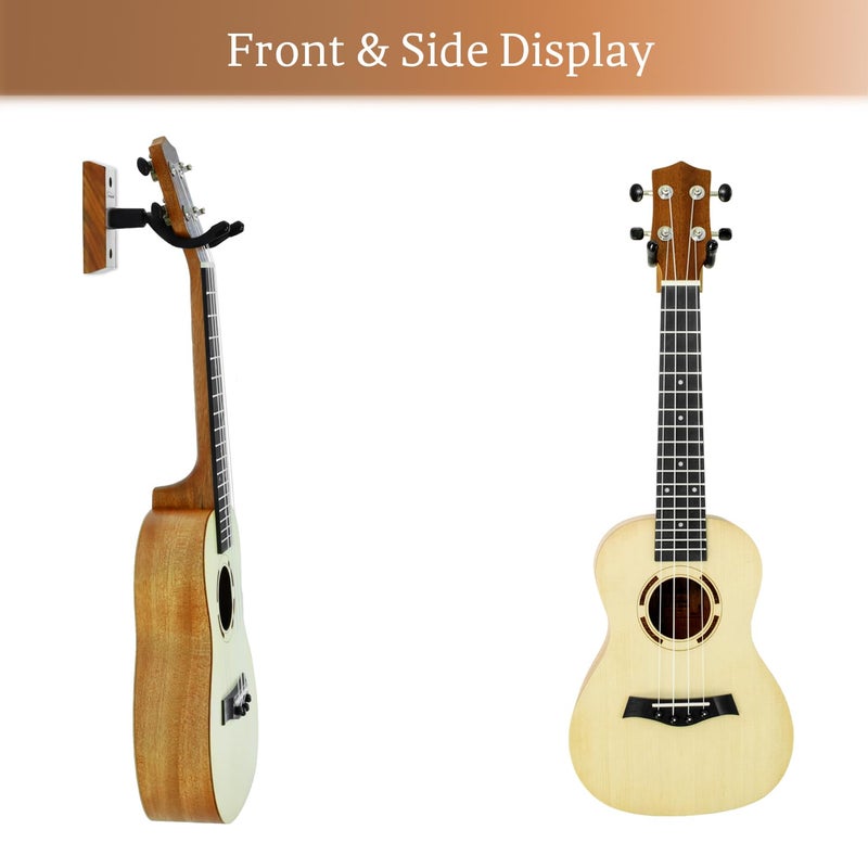 Onmiwod Ukulele Wall Mount Hanger 2 Pack, Black Walnut Wood U-Shaped Ukulele Holder Hanger, Ukulele Wall Mount Hook for Ukulele Banjo Mandolin Concert Pineapple Soprano Tenor and Baritone - Image 4