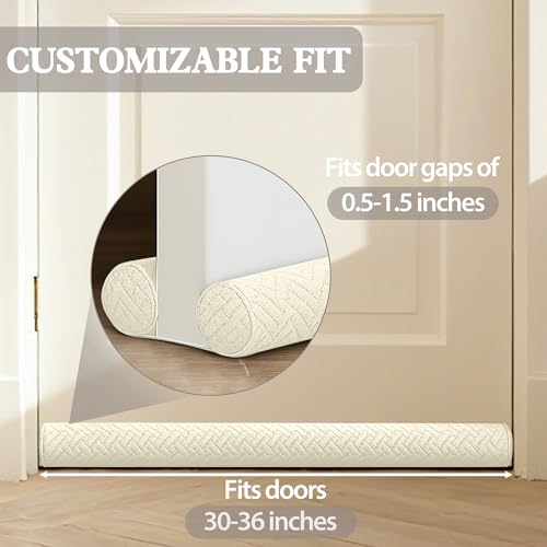 Ciieyuo Velvet Under Door Draft Stopper, Noise Blocker & Soundproof Door Seal, Blocks Cold Air, Light & Smoke, Easy Install Under Door Gap Filler, Door Sweep for Bottom 30"-36" White Beige - Image 3