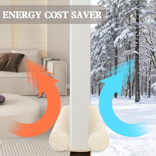 Ciieyuo Velvet Under Door Draft Stopper, Noise Blocker & Soundproof Door Seal, Blocks Cold Air, Light & Smoke, Easy Install Under Door Gap Filler, Door Sweep for Bottom 30"-36" White Beige - Image 5