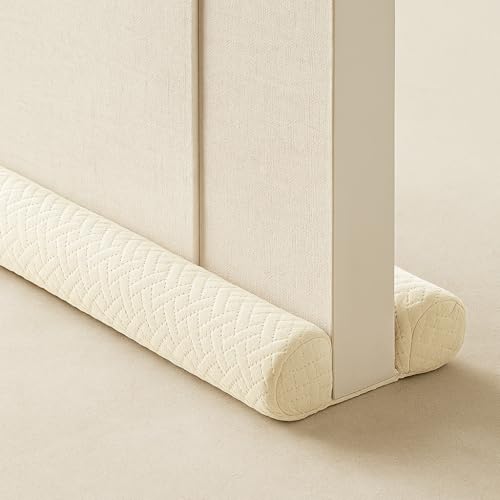 Ciieyuo Velvet Under Door Draft Stopper, Noise Blocker & Soundproof Door Seal, Blocks Cold Air, Light & Smoke, Easy Install Under Door Gap Filler, Door Sweep for Bottom 30"-36" White Beige - Image 1