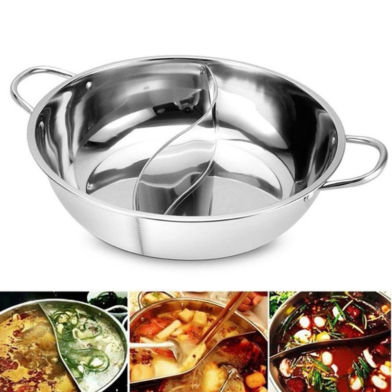 11.02 Inch Twin Divided Stainless Steel Hot Pot For Induction Cooker And Gas Stove - Image 3