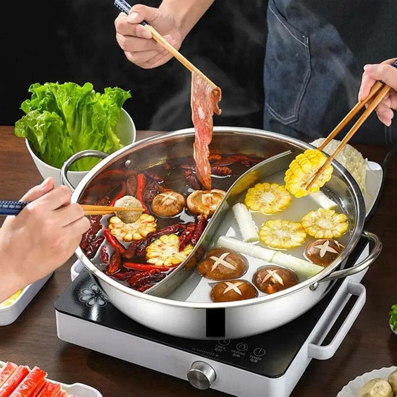 11.02 Inch Twin Divided Stainless Steel Hot Pot For Induction Cooker And Gas Stove - Image 2