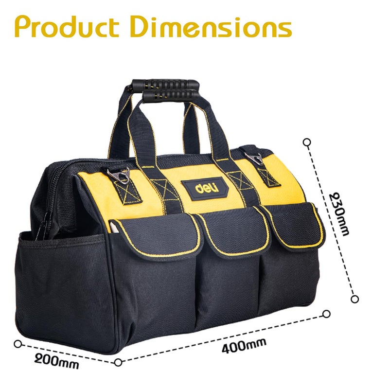 Deli Deli DL430117 175 Tool Bag Canvas Tools Storage Bags with Pocket Compartment Adjustable Densified Oxford Cloth Organizer Pouch for Electrician Technician 1Pc Black  - Image 2