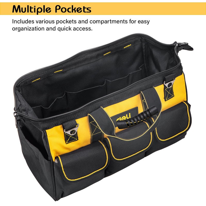 Deli Deli DL430117 175 Tool Bag Canvas Tools Storage Bags with Pocket Compartment Adjustable Densified Oxford Cloth Organizer Pouch for Electrician Technician 1Pc Black  - Image 3