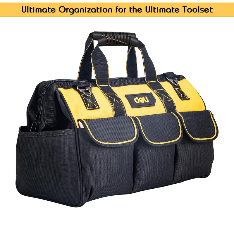 Deli Deli DL430117 175 Tool Bag Canvas Tools Storage Bags with Pocket Compartment Adjustable Densified Oxford Cloth Organizer Pouch for Electrician Technician 1Pc Black  - Image 4