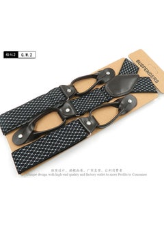 Generic British Style Button Suspenders 3.5cm Wide Plaid 2 white grid +120cm 