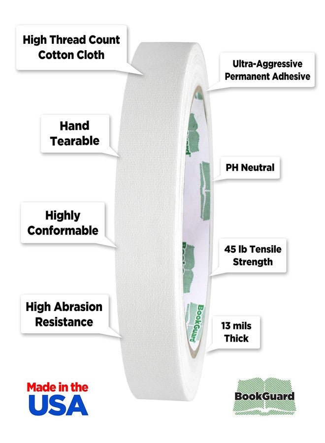 بوك جارد شريط قماشي فاخر لإصلاح تجليد الكتب من بوك جارد، عرض 0.75 بوصة، لفة بطول 15 ياردة، أبيض - Image 5