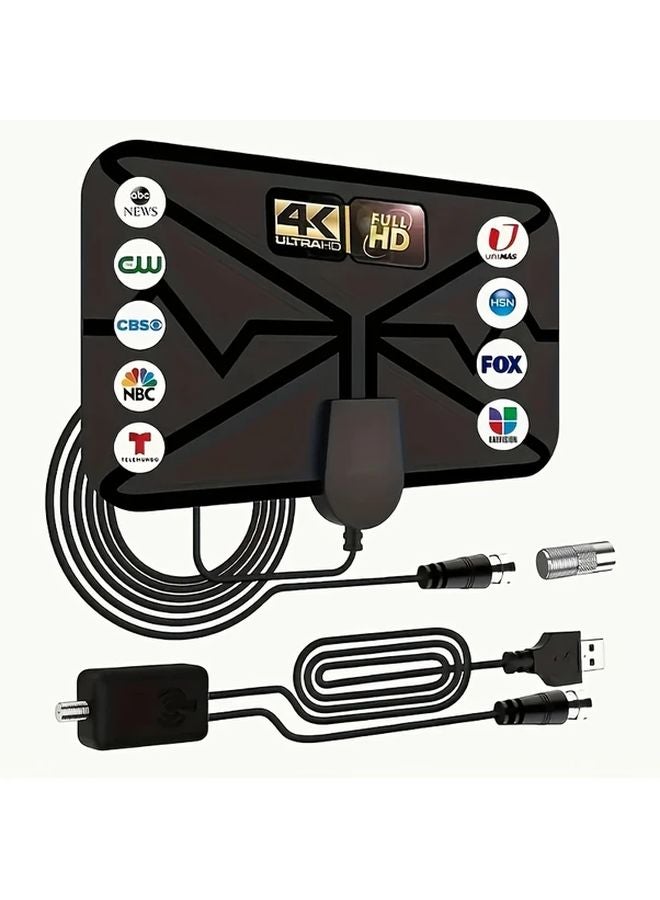 2024 Black Indoor TV Antenna 4K 1080P HDTV USB Powered 360 Signal Reception - Image 2