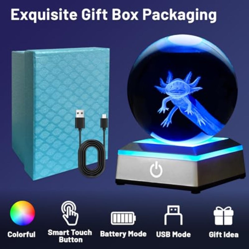 3D Crystal Ball Night Light With LED Colorful Touch Base - 3.15 Inch Glass Ball Lamp for Birthday, Christmas - Cool Toy Gifts for Boys Girls - Figurines Home Decor - Image 2