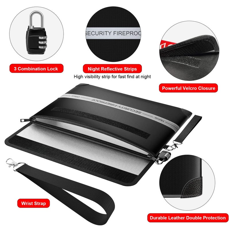 كولكيس حقيبة مستندات مقاومة للحريق من كولكيس مع قفل 5200؟ حقيبة عازلة للحرارة ومقاومة للماء ومقاومة للحريق مع سحاب حقيبة مقاومة للحريق لتخزين المستندات المالية وجواز السفر والأشياء الثمينة 15 × 11 بوصة - Image 3
