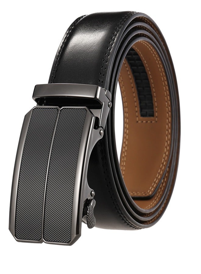 Men's Belt Automatic Ratchet Buckle Sliding Casual Belt 3.5CM Wide Adjustable Trim To Fit (Black) Business Belt - Image 1