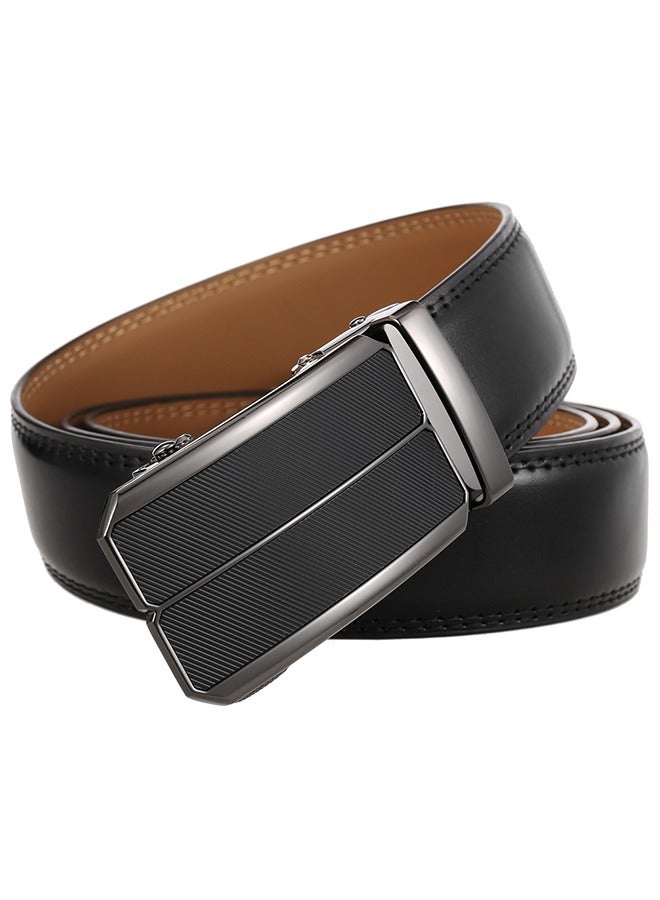 Men's Belt Automatic Ratchet Buckle Sliding Casual Belt 3.5CM Wide Adjustable Trim To Fit (Black) Business Belt - Image 2