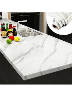 Sharpdo White Wallpaper White Peel and Stick Wallpaper Marble Counter Top Stick on Wallpaper Backsplash Self Adhesive Wallpaper (White Grey Stripe, 3m×60cm)  - Image 1