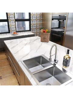 Sharpdo White Wallpaper White Peel and Stick Wallpaper Marble Counter Top Stick on Wallpaper Backsplash Self Adhesive Wallpaper (White Grey Stripe, 3m×60cm)  - Image 4