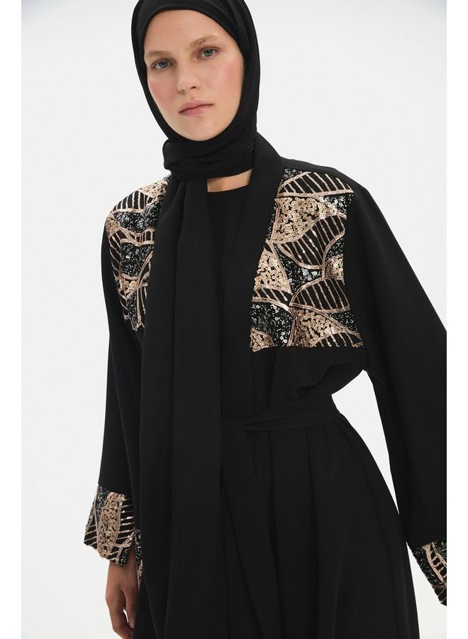 June Women Embroidered Detailed Abaya Black (Size: L) - Image 3