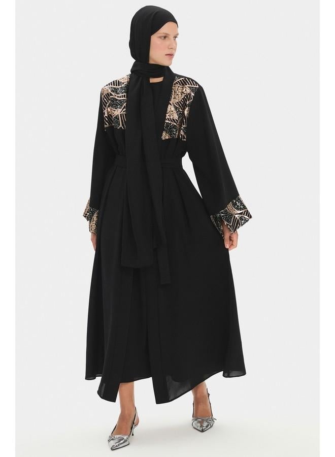 June Women Embroidered Detailed Abaya Black (Size: L) - Image 2