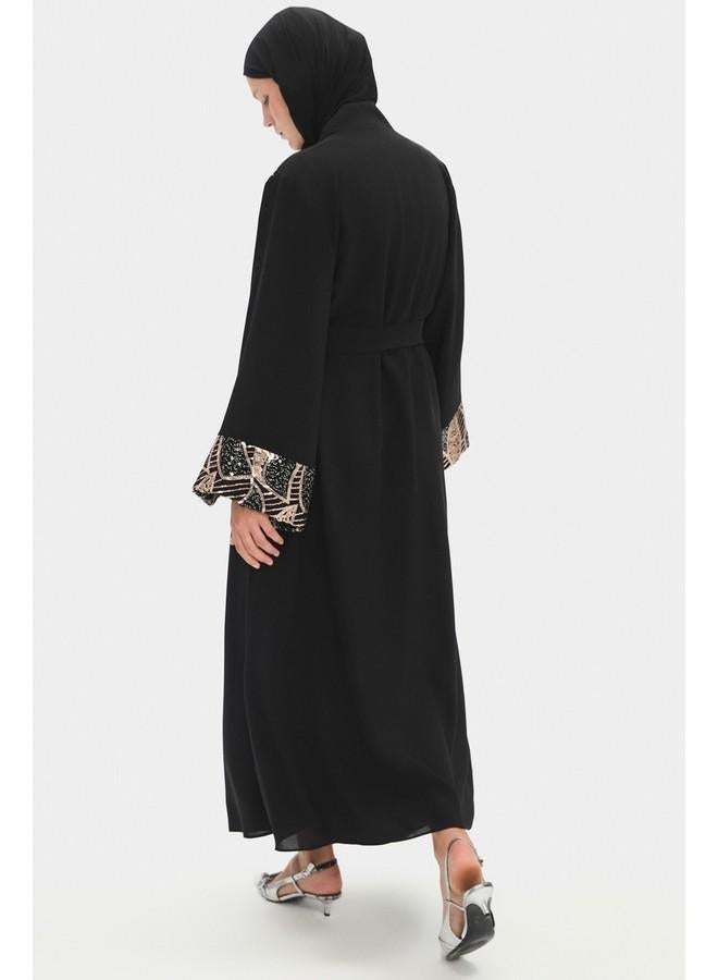 June Women Embroidered Detailed Abaya Black (Size: L) - Image 4
