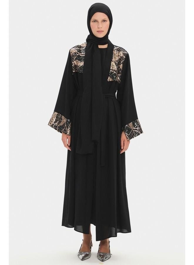 June Women Embroidered Detailed Abaya Black (Size: L) - Image 1