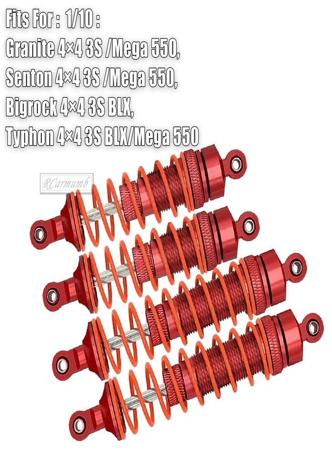 RCarmumb RC Shocks Upgrades Part for 1/10 Granite 4X4 Senton 4X4 Bigrock 4X4 Typhon 4X4,4pcs Front Rear Aluminum Big Bore Shocks Hops Up,Replaced AR330550,Red - Image 2