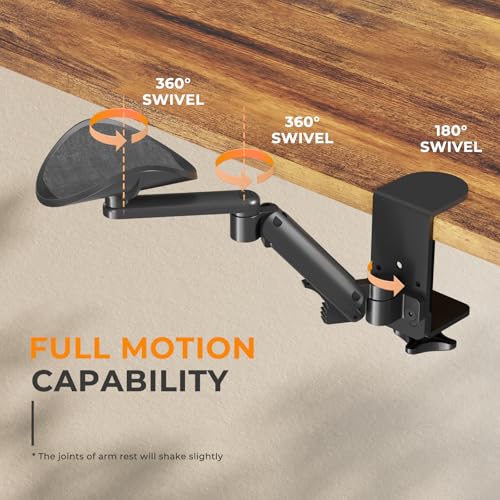 JOY worker Universal Clamp-on Adjustable Arm Rest, Ergonomic 360° Rotating Elbow Rest Pad for Desk, 6-Level Height Desk Arm Support for Thicker Desktop, Left/Right Hand, Black - Image 2
