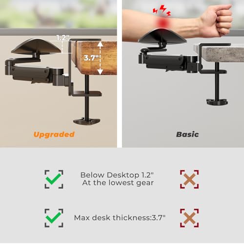 JOY worker Universal Clamp-on Adjustable Arm Rest, Ergonomic 360° Rotating Elbow Rest Pad for Desk, 6-Level Height Desk Arm Support for Thicker Desktop, Left/Right Hand, Black - Image 3