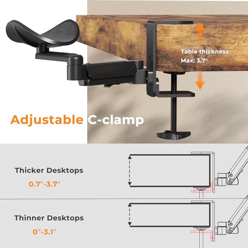 JOY worker Universal Clamp-on Adjustable Arm Rest, Ergonomic 360° Rotating Elbow Rest Pad for Desk, 6-Level Height Desk Arm Support for Thicker Desktop, Left/Right Hand, Black - Image 5