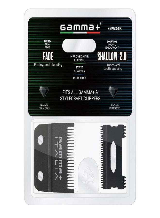 GAMMA+ Replacement Fixed Black Diamond Carbon DLC Fade Hair Clipper Blade with Shallow Tooth 2.0 Cutter Set - Image 3
